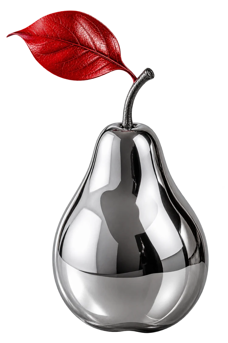 Silver pear with a colourful leaf